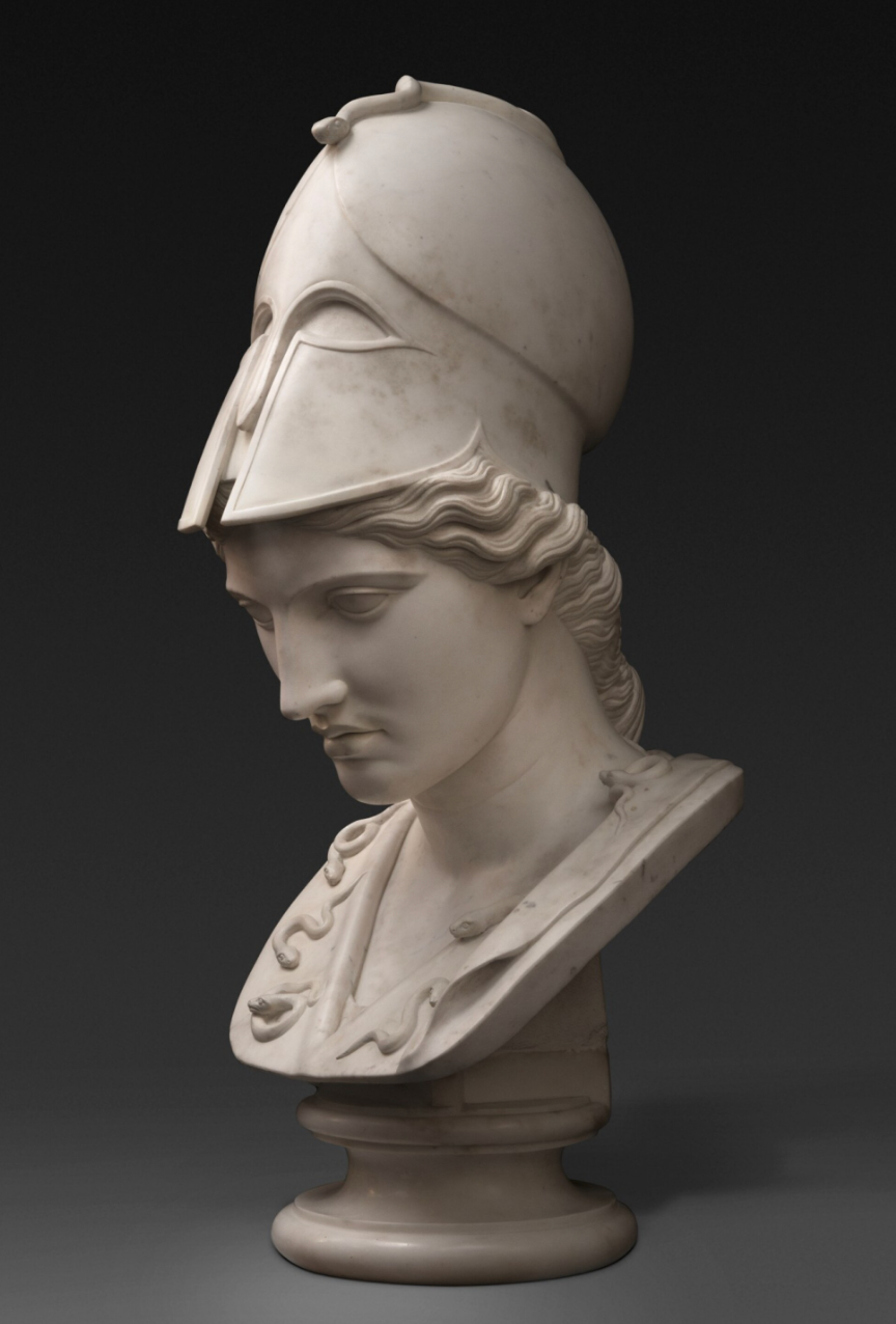Profile view of Athena marble bust